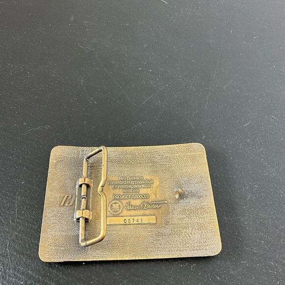 Vintage 1980 Vote Gun Rights NRA Member Belt Buckle Project Two Million Brass - Picture 3 of 3